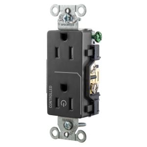 HUBBELL WIRING DEVICE-KELLEMS DR15C1BLKTR Straight Receptacle, 15A 125V, 2P - 3W Grounding, 5-15R, Black | CE6QUH