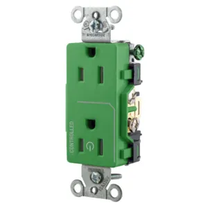 HUBBELL WIRING DEVICE-KELLEMS DR15C1GN Straight Receptacle, 15A 125V, 2P - 3W Grounding, 5-15R, Green | BD4MQJ