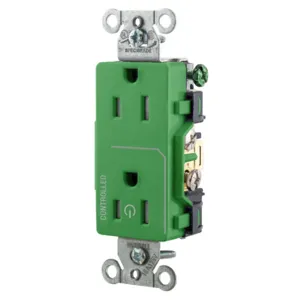 HUBBELL WIRING DEVICE-KELLEMS DR15C1GNTR Straight Receptacle, 15A 125V, 2P - 3W Grounding, 5-15R, Green | CE6QUK