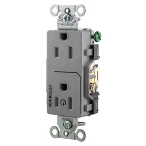 HUBBELL WIRING DEVICE-KELLEMS DR15C1GRY Straight Receptacle, 15A 125V, 2P - 3W Grounding, 5-15R, Gray | BD4HQE