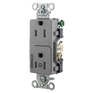 HUBBELL WIRING DEVICE-KELLEMS DR15C1GRYTR Straight Receptacle, 15A 125V, 2P - 3W Grounding, 5-15R, Gray | CE6QUL