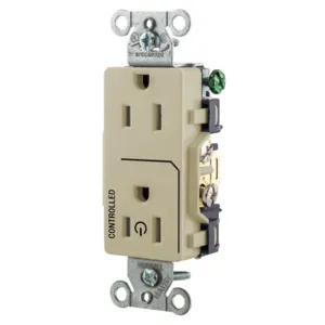 HUBBELL WIRING DEVICE-KELLEMS DR15C1I Straight Receptacle, 15A 125V, 2P - 3W Grounding, 5-15R, Ivory | BD4LUH