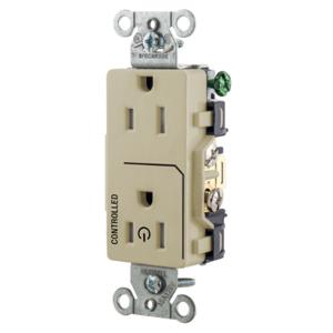 HUBBELL WIRING DEVICE-KELLEMS DR15C1ITR Straight Receptacle, 15A 125V, 2P - 3W Grounding, 5-15R, Ivory | CE6QUM