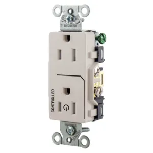 HUBBELL WIRING DEVICE-KELLEMS DR15C1LATR Straight Receptacle, 15A 125V, 2P - 3W Grounding, 5-15R, Light Almond | CE6QUN