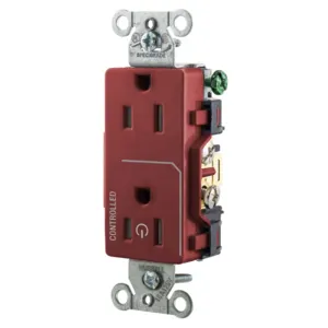 HUBBELL WIRING DEVICE-KELLEMS DR15C1R Straight Receptacle, 15A 125V, 2P - 3W Grounding, 5-15R, Red | CE6QUP