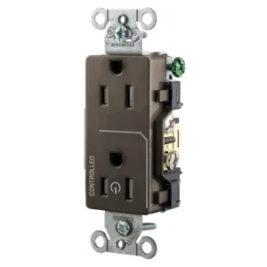 HUBBELL WIRING DEVICE-KELLEMS DR15C1TR Straight Receptacle, 15A 125V, 2P - 3W Grounding, 5-15R, Brown | CE6QUR