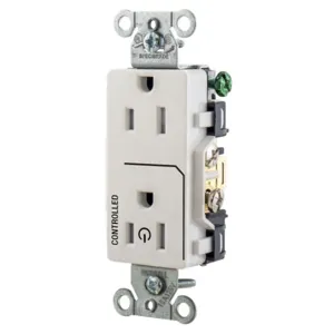 HUBBELL WIRING DEVICE-KELLEMS DR15C1WHITR Straight Receptacle, 15A 125V, 2P - 3W Grounding, 5-15R, White | CE6QUT