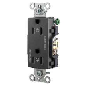 HUBBELL WIRING DEVICE-KELLEMS DR15C2BLK Straight Receptacle, 15A 125V, 2P - 3W Grounding, 5- 15R, Black | BD4NEF