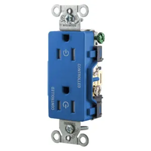 HUBBELL WIRING DEVICE-KELLEMS DR15C2BLTR Straight Receptacle, 15A 125V, 2P - 3W Grounding, 5- 15R, Blue | CE6QUW