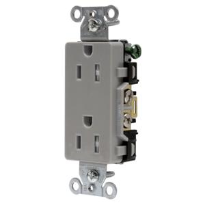 HUBBELL WIRING DEVICE-KELLEMS DR15GRYTR Straight Receptacle, Duplex, 15A 125V, Gray, 1 Pk | BC9QDG