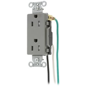 HUBBELL WIRING DEVICE-KELLEMS DR15GRYTRP1 Straight Receptacle, Duplex, 15A 125V, Gray, 8 Inch Solid Lead | BD3LXA