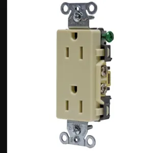 HUBBELL WIRING DEVICE-KELLEMS DR15I Straight Receptacle, Duplex, 15A 125V, Ivory, 1 Pk | AC8UKU 3DVU5