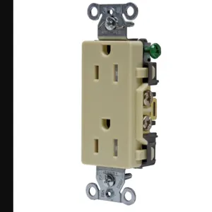 HUBBELL WIRING DEVICE-KELLEMS DR15ITR Straight Receptacle, Duplex, 15A 125V, Ivory, 1 Pk | BD2ARG