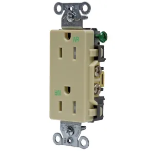 HUBBELL WIRING DEVICE-KELLEMS DR15IWRTR Straight Receptacle, Duplex, 15A 125V, Ivory, 1 Pk | BC9WPW