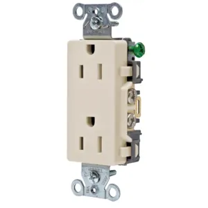 HUBBELL WIRING DEVICE-KELLEMS DR15LA Straight Receptacle, Duplex, 15A 125V, Light Almond, 1 Pk | BC8KBV