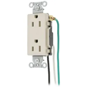 HUBBELL WIRING DEVICE-KELLEMS DR15LAP1 Straight Receptacle, Duplex, 15A 125V, Light Almond, 8 Inch Solid Lead, 1 Pk | BD3MFE