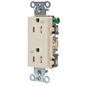 HUBBELL WIRING DEVICE-KELLEMS DR15LAWRTR Straight Receptacle, Duplex, 15A, 125V, Light Almond, 1 Pk | BD3HRQ