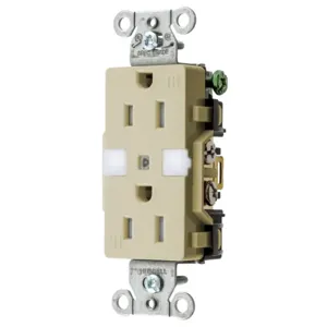 HUBBELL WIRING DEVICE-KELLEMS DR15NLIV Receptacle, Commercial, Decorator Duplex, Flush Mount, 15A, 125V AC | BD3QGN 437K34