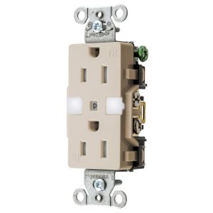 HUBBELL WIRING DEVICE-KELLEMS DR15NLLA Straight Receptacle, Duplex, 15A 125V, 2-Pole 3- Wire Grounding, Light Almond | BD3UZM