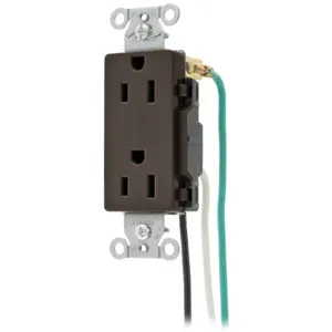 HUBBELL WIRING DEVICE-KELLEMS DR15P2 Straight Receptacle, Duplex, 15A 125V, Brown, 8 Inch Stranded Lead, 1 Pk | BD2RVF