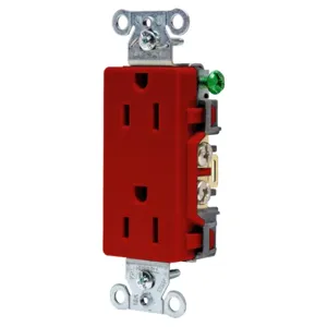 HUBBELL WIRING DEVICE-KELLEMS DR15R Straight Receptacle, Duplex, 15A 125V, Side Wired Only, Red | BD3TGV