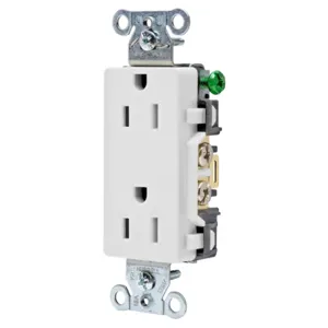 HUBBELL WIRING DEVICE-KELLEMS DR15WHI Straight Receptacle, Duplex, 15A 125V, White, 1 Pk | AC8UKV 3DVU7