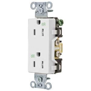 HUBBELL WIRING DEVICE-KELLEMS DR15WHIWRTR Straight Receptacle, Duplex, 15A 125V, White, 1 Pk | BC8JGW