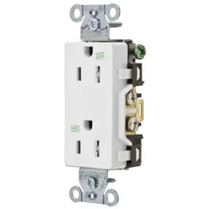 HUBBELL WIRING DEVICE-KELLEMS DR15WHIWRTR Straight Receptacle, Duplex, 15A 125V, White, 1 Pk | BC8JGW