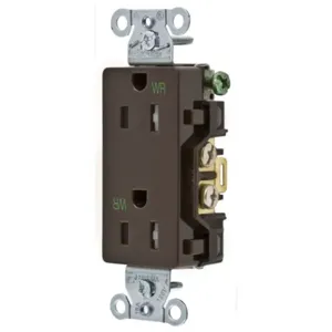 HUBBELL WIRING DEVICE-KELLEMS DR15WRTR Straight Receptacle, Duplex, 15A 125V, Brown, 1 Pk | BC7UUT