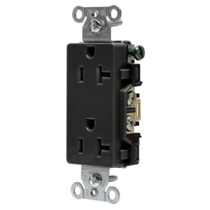 HUBBELL WIRING DEVICE-KELLEMS DR20BLK Straight Receptacle, Duplex, 20A 125V, Black, 1 Pk | AC8UKY 3DVX1