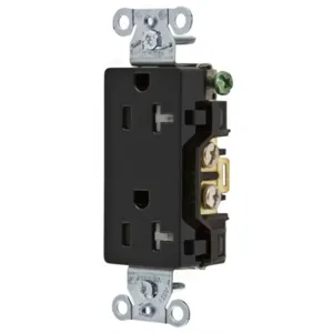 HUBBELL WIRING DEVICE-KELLEMS DR20BLKTR Straight Receptacle, Duplex, 20A 125V, Black, 1 Pk | AD7PKE 4FTZ5