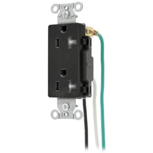 HUBBELL WIRING DEVICE-KELLEMS DR20BLKTRP1 Straight Receptacle, Duplex, 20A 125V, White, 8 Inch Solid Lead | BC9UNC