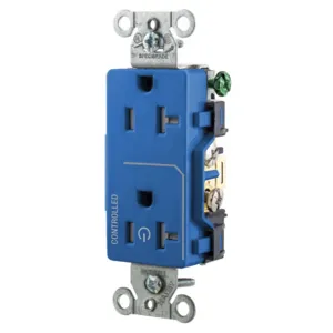 HUBBELL WIRING DEVICE-KELLEMS DR20C1BLTR Straight Receptacle, 1/2 Load Controlled, 20A 125V, 5-20R, B And S Wired,Blue | CE6QVH