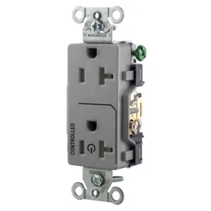 HUBBELL WIRING DEVICE-KELLEMS DR20C1GRY Straight Receptacle, 20A 125V, 2P - 3W Grounding, 5-20R, Gray | BD4HQH