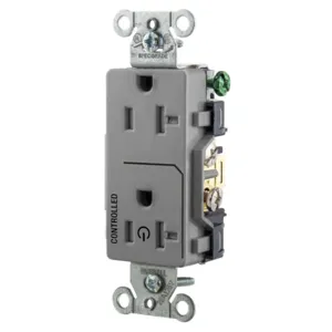 HUBBELL WIRING DEVICE-KELLEMS DR20C1GRYTR Straight Receptacle, 1/2 Load Controlled, 20A 125V, 5-20R, B And S Wired, Gray | CE6QVK