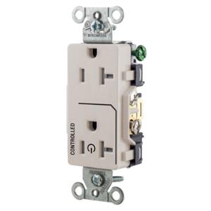 HUBBELL WIRING DEVICE-KELLEMS DR20C1LATR Straight Receptacle, 1/2 Load Controlled, 20A 125V, B And S Wired, Light Almond | CE6QVM