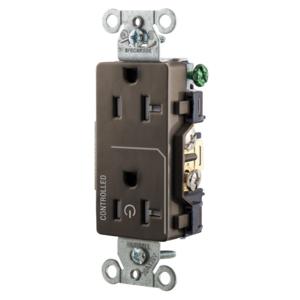 HUBBELL WIRING DEVICE-KELLEMS DR20C1TR Straight Receptacle, 1/2 Load Controlled, 20A 125V, 5-20R, B And S Wired, Brown | CE6QVQ