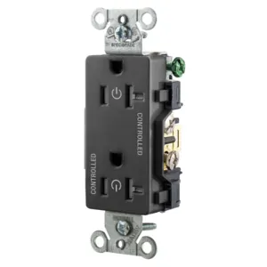 HUBBELL WIRING DEVICE-KELLEMS DR20C2BLKTR Straight Receptacle, Load Controlled, 20A 125V, 5-20R, B And S Wired, Black | CE6QVU