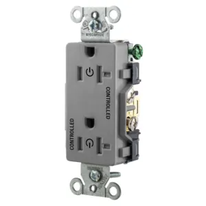 HUBBELL WIRING DEVICE-KELLEMS DR20C2GRYTR Straight Receptacle, Load Controlled, 20A 125V, 5-20R, B And S Wired, Gray | CE6QVX