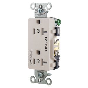 HUBBELL WIRING DEVICE-KELLEMS DR20C2LATR Straight Receptacle, Load Controlled, 20A 125V, B And S Wired, Light Almond | CE6QVZ