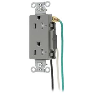 HUBBELL WIRING DEVICE-KELLEMS DR20GRYTRP2 Straight Receptacle, Duplex, 20A 125V, Gray, Pre-Wired 8 Inch Stranded | BD3QYN