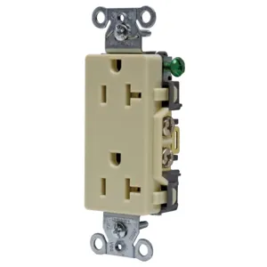 HUBBELL WIRING DEVICE-KELLEMS DR20I Straight Receptacle, Duplex, 20A 125V, Ivory, 1 Pk | AC8ULA 3DVX3