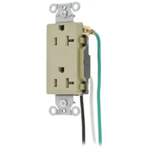 HUBBELL WIRING DEVICE-KELLEMS DR20IP1 Straight Receptacle, Duplex, 20A 125V, Ivory, 8 Inch Solid Lead, 1 Pk | BC8LJF