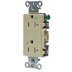 HUBBELL WIRING DEVICE-KELLEMS DR20IWRTR Straight Receptacle, Duplex, 20A 125V, Ivory, 1 Pk | BC9ZTK