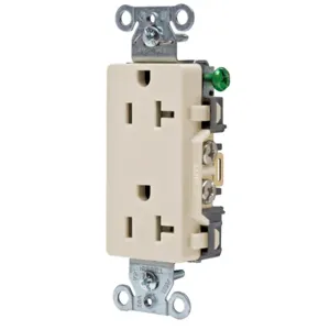 HUBBELL WIRING DEVICE-KELLEMS DR20LA Straight Receptacle, Duplex, 20A 125V, Light Almond, 1 Pk | AC8ULB 3DVX4