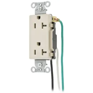 HUBBELL WIRING DEVICE-KELLEMS DR20LAP1 Straight Receptacle, Duplex, 20A 125V, Light Almond, 8 Inch Solid Lead, 1 Pk | BD2ZPB