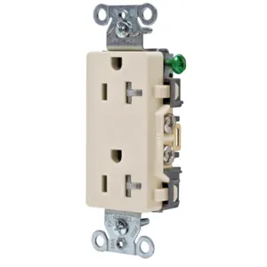 HUBBELL WIRING DEVICE-KELLEMS DR20LATR Straight Receptacle, Duplex, 20A 125V, Light Almond, 1 Pk | BD3HRR