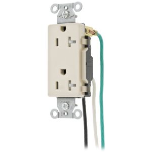 HUBBELL WIRING DEVICE-KELLEMS DR20LATRP2 Straight Receptacle, Duplex, 20A 125V, Light Almond, 8 Inch Stranded Lead, 1 Pk | BD3JXT