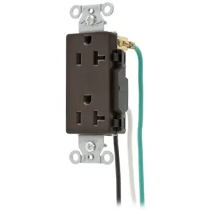 HUBBELL WIRING DEVICE-KELLEMS DR20P2 Straight Receptacle, Duplex, 20A 125V, Brown, 8 Inch Stranded Lead, 1 Pk | BD3MFG