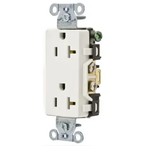 HUBBELL WIRING DEVICE-KELLEMS DR20WHI Straight Receptacle, Duplex, 20A 125V, White, 1 Pk | AC8ULC 3DVX5